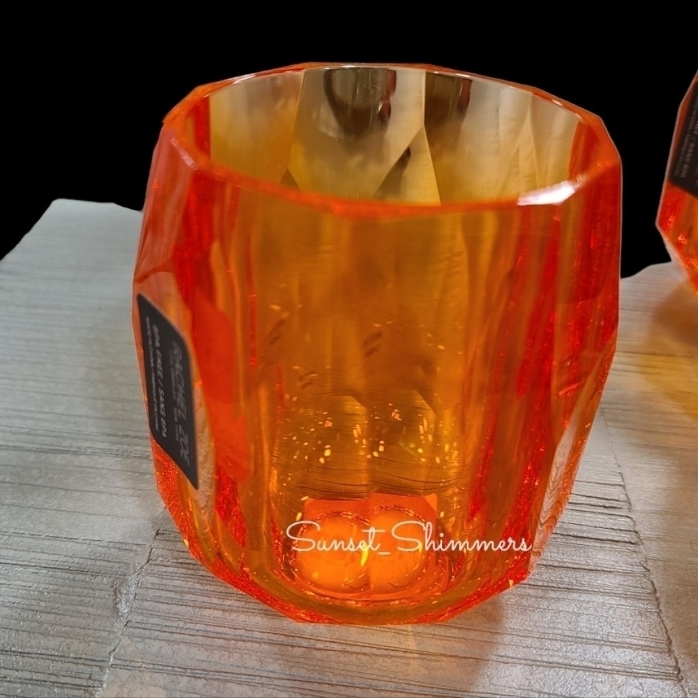 NEW RACHEL ZOE 4pc Set ORANGE ACRYLIC Crystal TUMBLER Cup Drink GLASSES NEW - Picture 3 of 7